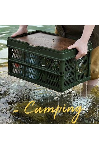 Kangvka Yeşil Küçük Kamp Sepeti: Çok Amaçlı Katlanabilir Depolama Kutusu, Taşınabilir Ahşap Kesme Tahtası, Araba Bagajı Ve Ev İçin Su Geçirmez Organizer Yeşil