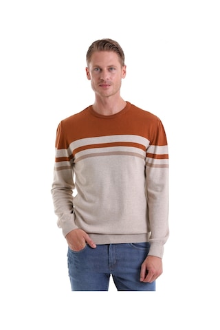 Hatemoğlu Bej Comfort Fit Desenli Pamuklu Bisiklet Yaka Casual Triko Kazak Bej