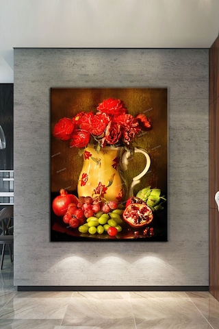 Meyveler Çiçekler Natürmort Sanatsal Kanvas Tablo 50 x 70
