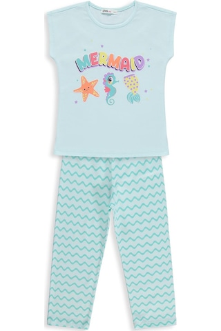 Civil Girls Mermaid Baskılı 10-13 Yaş Pijama Takımı - Yeşil Açık Mint
