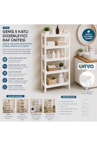 Urve Ur-3603 Rafty Geniş 5 Katlı Sepet Organizer Raf Ünitesi 355x220x870 Mm Diğer