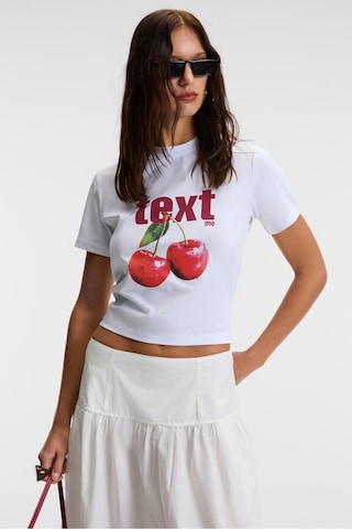 ETHIQUET E VERA Kadın %100 Pamuk Comfort Fit Baskılı Kısa Kollu Yuvarlak Yaka Beyaz / Desenli T-Shirt