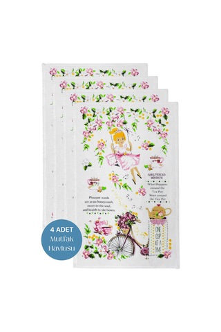 4lü Paket Baskılı Beyaz Mutfak Havlusu Modeli My Kitchen