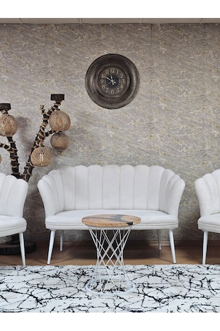 Zafir Papatya Çay Seti Koltuk Takımı Beyaz Boyalı Sivriltme Ayak, Balkon, Salon, Ofis, Cafe Koltuk Takımı Krem