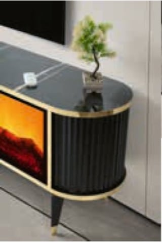 Bera Sonata - Gold Şömineli Ceylan Tv Sehpası Gold - Siyah