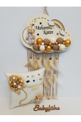 Babylüks Bubble Ledli Bulut Kapı Süsü + Yastık Krem