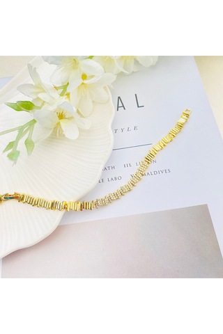 Kadın Bileklik Ritim Bileklik Zirkon Taşlı Paslanmaz Xuping Vip Seri 14 Ayar Gold 19cm Altın