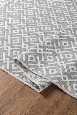 İskandinav %100 Pamuk Kilim Yıkanabilir Pamuklu Dokuma Halı Dekoratif Saçaklı Gri