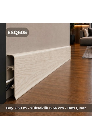 Esquero Kablo Kanallı PVC Süpürgelik 250 cm, Açılabilir Kapaklı, Batı Çınar, ESQ605