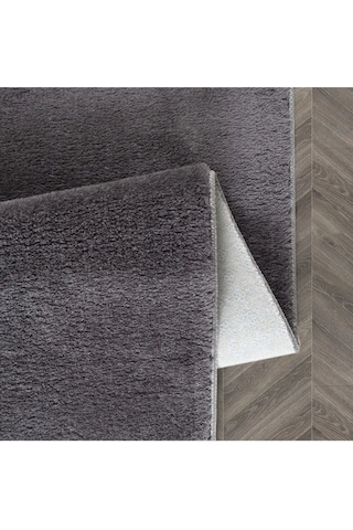 Vl Yuvarlak Comfort Düz Saçaklı Peluş Antrasit Yolluk Halı Oval Antrasit Düz Saçak