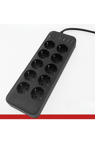 Buffer Akım Korumalı Termal Uzatma Kablosu 10 Priz, 2 Usb Ve 2 Type-c Girişli, Güçlü Çoklu Priz 0