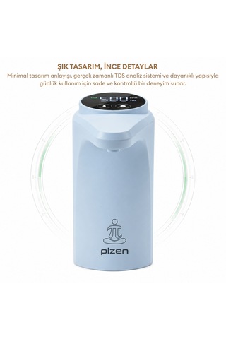 Pizen Flow Usb Şarjlı Otomatik Damacana Su Pompası Tds Ölçer 250ml 500ml 1l 2l Ölçü Özellikli Mavi