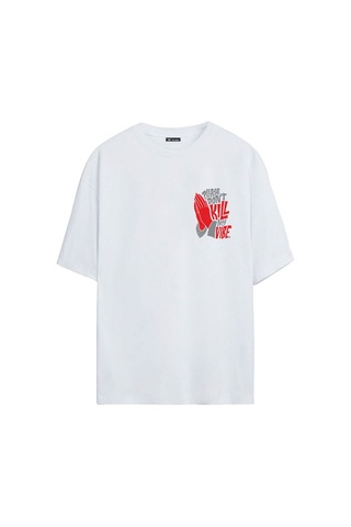 Thewert Unisex Please Don't Kill My Vibe Baskılı Beyaz Oversize Tshirt