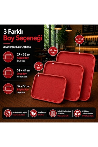 6 Adet Abs Servis Tepsisi Kaymaz Yüzeyli 37x53 Cm Kırmızı Renk Endüstriyel Kullanıma Uygun, Kırılmaz, Bpa Free 7 Renk Seçenekli
