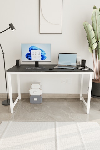 Siyah/beyaz 140x60 Çalışma Masası, Bilgisayar Masası, Ofis Masası, Metal Ayaklı Siyah Beyaz