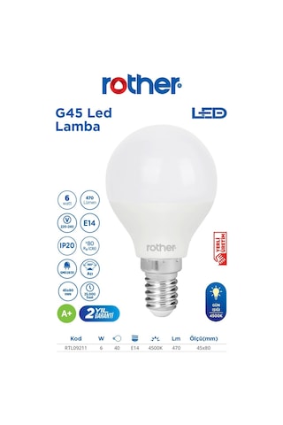 Rtl09211-5 Rother G45 Led Ampul 6w E14 470 Lümen 4000k Gün Işığı Enerji Tasarruflu Ampul 5 Adet