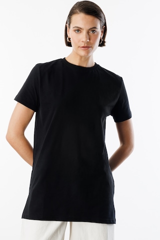 Genius Store Regular Fit Bisiklet Yaka Basic Düz Kısa Kollu %100 Pamuk Tunik Oversıze-tunık Siyah