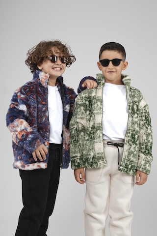 King-Brich Kingbrich Kids Dik Yaka Fermuarlı Desenli Çocuk Polar Yeşil