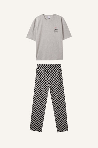 Defacto Boxy Fit Kısa Kollu Baskılı Üst Damalı Desenli Alt 2li Pijama Takımı I3018ax26augr100 Gri-gr100