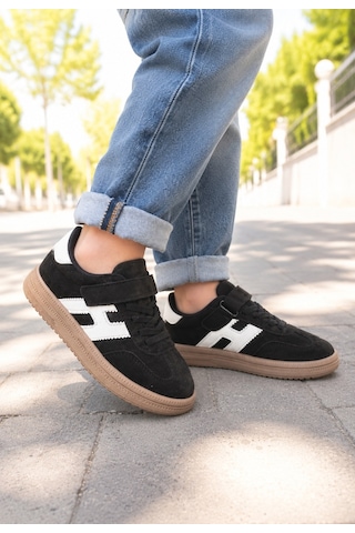 Unisex Çoçuk Süet Günlük Kullanım Cırtlı Sneakers Siyah