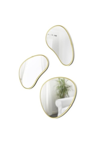 Hubba Pebble Duvar Montaj Aynaları, 3'lü Set, Pirinç Çok Renkli