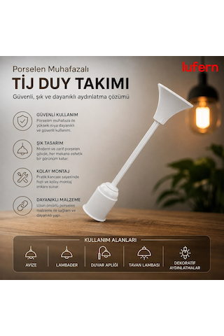 Isıya Dayanıklı Tij Duy Takımı E27 Uyumlu Porselen Muhafazalı Ev İş Yeri Avize Lambader Ampul