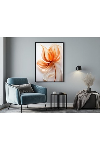 Tablo Ahşap Çerçeveli Tablo Çerçeveli Poster Turuncu Çiçek , Çiçek Temalı Tablo