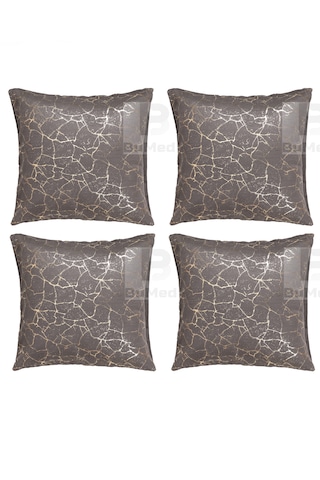 Soho Kumaş Altın Varak Desenli Dekoratif 4'lü Kırlent Yastık Kılıfı Seti 42 x 42 CM Füme