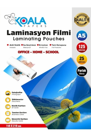 Laminasyon Filmi A5 125 Micron 25 Li Yüksek Kalite Koruma Ve Parlaklık