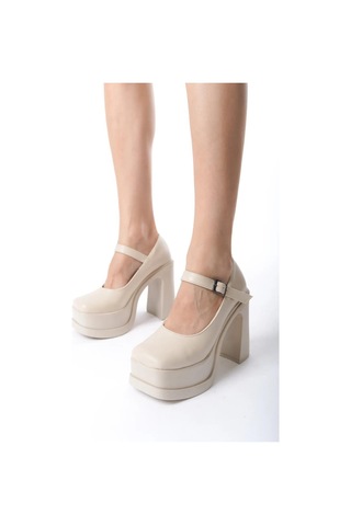 Preshley Kadın Napoli Krem Cilt Tek Baretli 12 Cm Platform Topuklu Ayakkabı Krem