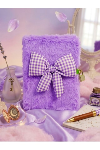 Çizgili Kilitli Kurdelalı Peluş Defter 80 Yaprak 21x15 Cm Çok Renkli