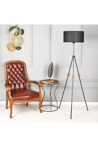 Ahşaplı Tripod Lambader Siyah