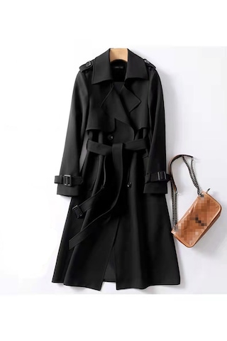 Uzun Moda İngiliz Tarzı Şık Tesettüre Uygun Dış Giyim Kadın Ceket Siyah