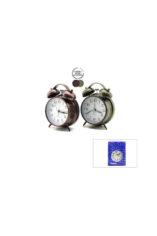 Twin Bell Alarm Clock Bgc-46 Yuvarlak Masa Çalar Saat - Metal Eskitme Kasa, Pilli Ve Işıklı, 10 Cm Diğer