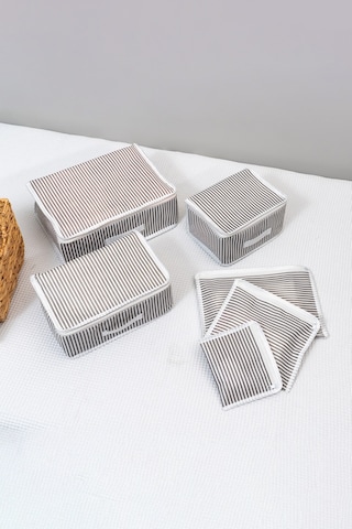 Adarya Home 6'lı Valiz Düzenleyici Set - Çizgili-filesiz Gri - Beyaz