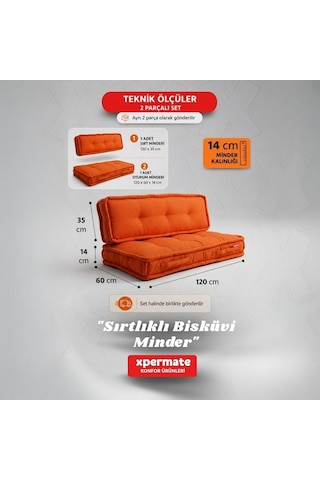 Xpermate Bisküvi Yer Minderi 60x120 Kalın Palet Balkon Petek Önü Fermuarlı Minder Turuncu