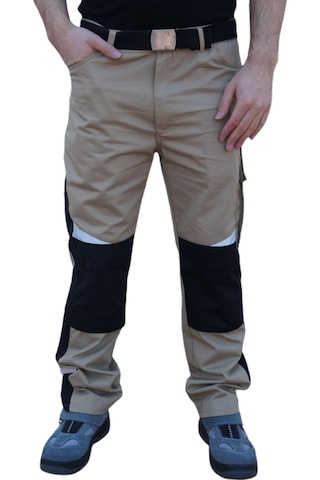 Uniprom Erkek İş Pantolonu Roma Model Diz Destekli 6 Cepli Bej Siyah