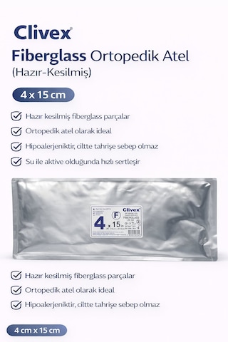 Clivex Fiberglass Ortopedik Atel Hazır Kesilmiş Hızlı Sertleşen, Hipoalerjenik, Profesyonel Medikal Hazır Atel