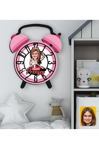 Bk Gift Kişiye Özel Prenses Karikatürlü Retro Çalar Saat Tasarımlı Kabartma Figürlü Ahşap Çocuk Duvar Saati-1, Ev Dekoru, Çocuk Odası Aksesuar