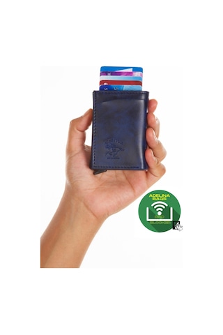 Adelina Bags Adelina Unisex Lacivert Alüminyum Mekanizmalı Kızaklı Kartlık Cüz Lacivert