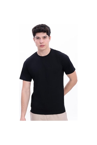 Freemen Erkek/unisex Bisiklet Yaka Basic Tişört %100 Pamuk Siyah