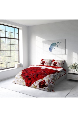 Monohome Heart Rose 3D Pamuk Saten Çift Kişilik Nevresim Takımı Çok Renkli