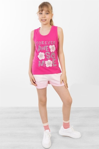 Brz Kids Baskılı Yırtmaçlı Kız Çocuk Sıfır Kol T-shirt-fuşya Fuşya