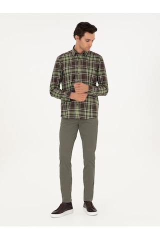 Cacharel Haki Slim Fit Pamuk Karışımlı Kanvas Pantolon Yesıl