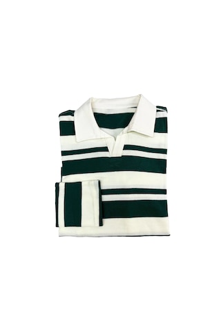 Fazra Erkek Polo Yaka Çizgili Triko Kazak 20251 Koyu Yeşil