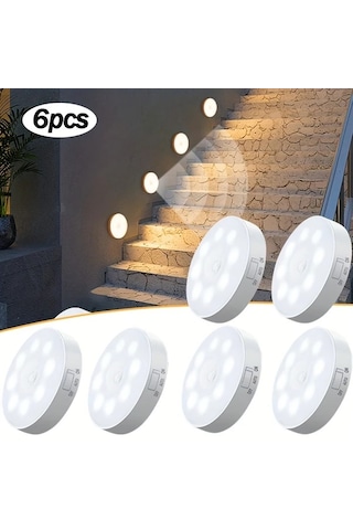 Willowhaven 6'lı Amill Akıllı Led Hareket Sensörlü Usb Şarjlı Sabit Ve Algılamalı Yumuşak Warm White Işık 16renk Şarj Edilebilir