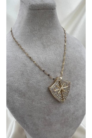 Bb Çelik Kutup Yıldız Detaylı Kolye Altın - Beyaz