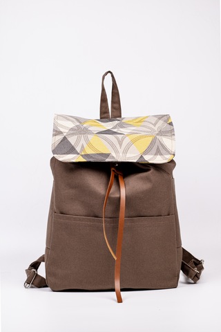 Fabric Craft Bag Sırt Çantası Duck Kumaş Kapaklı 38x40 Cm Kahverengi
