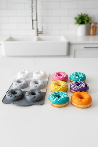 6'lı Silikon Donut Kalıbı Kek Kalıbı Ve Kurabiye Kalıp Seti Çok Amaçlı Pişirme Kalıbı Grı