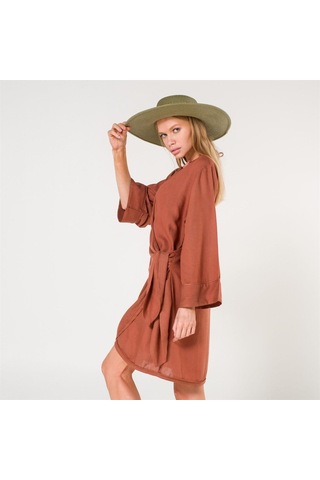 Mona Kadın Kruvaze Pul Baskılı Plaj Elbisesi Tarçın Turuncu